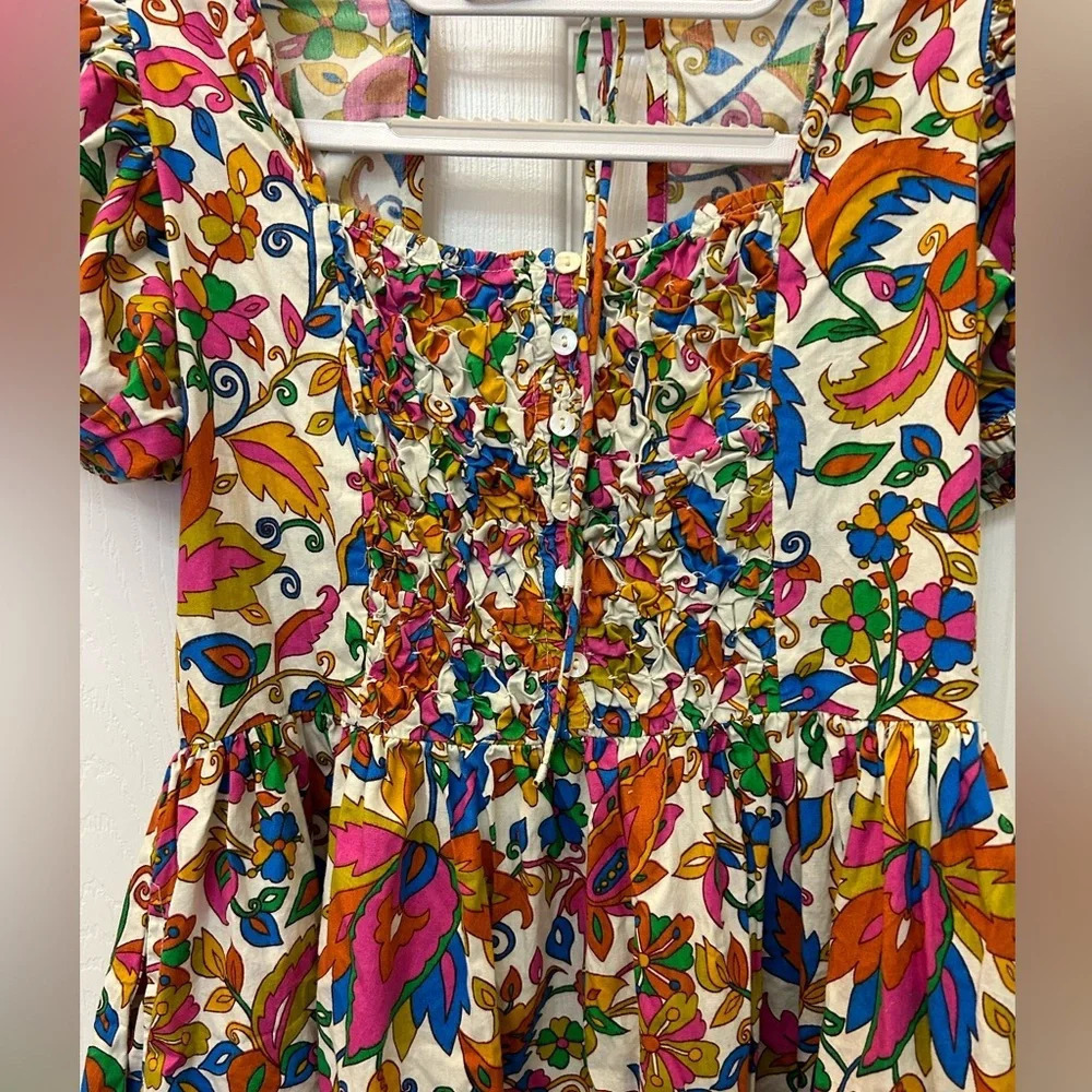! HOUSE OF HARLOW Puff Sleeve Smocked Tiered Ruffle Paisley-Floral small - Picture 4 of 6